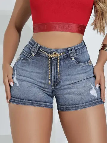 SHORT FEMININO MODERNO COM CORRENTE NO CÓS JUSTO EMPINA BUMBUM CELEBRATION