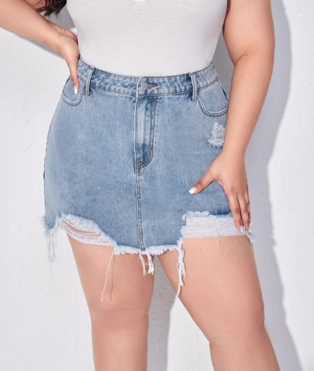 Saia Jeans Barra Detalhada Plus Size