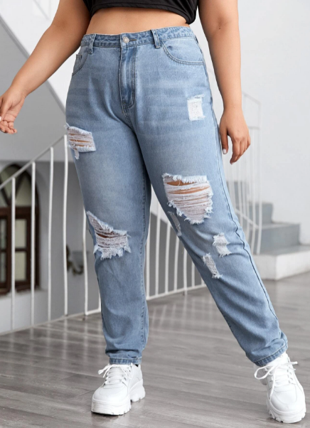 Calça Jeans Detalhes Rasgados Plus Size